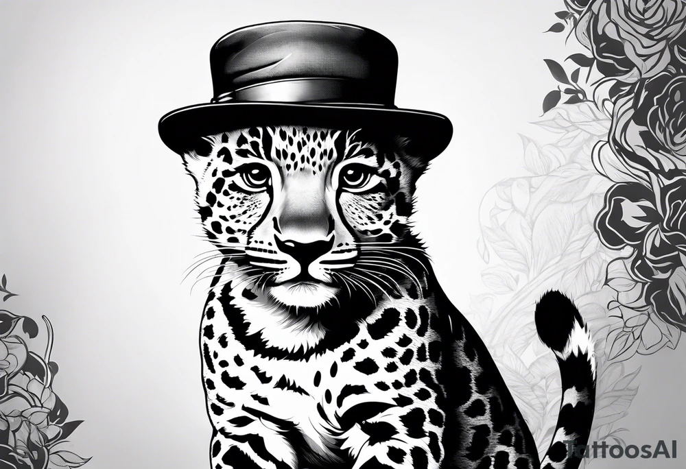 baby leopard walking with a hat tattoo idea