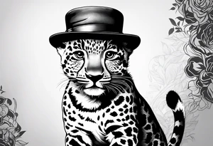baby leopard walking with a hat tattoo idea