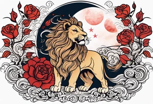 Lion, phoenix rising, rose, moon tattoo idea