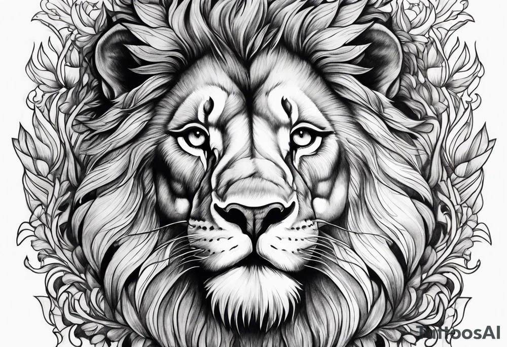 A lion surrounded by flames tattoo idea