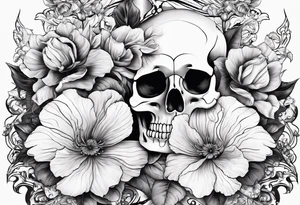 ta skeleton couple with bibiscus flowers. western style tattoo idea