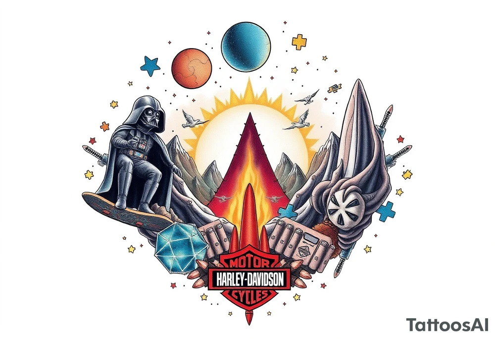 memorial, futuristic, star wars, space, skateboarding, camping, puzzle pieces, video games, heaven, god, outdoors, bullets, Harley Davidson, 
Seth J. Carter AKA "Darth Carter"
12/29/88-01/06/2025 tattoo idea