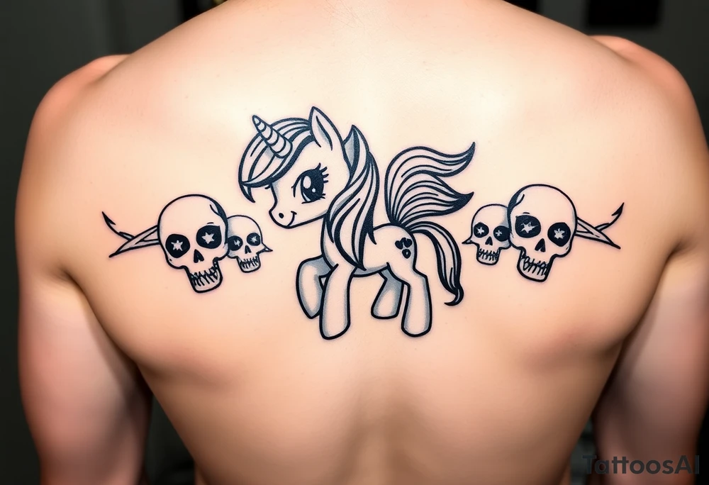 Demonic my little pony with skulls tattoo idea