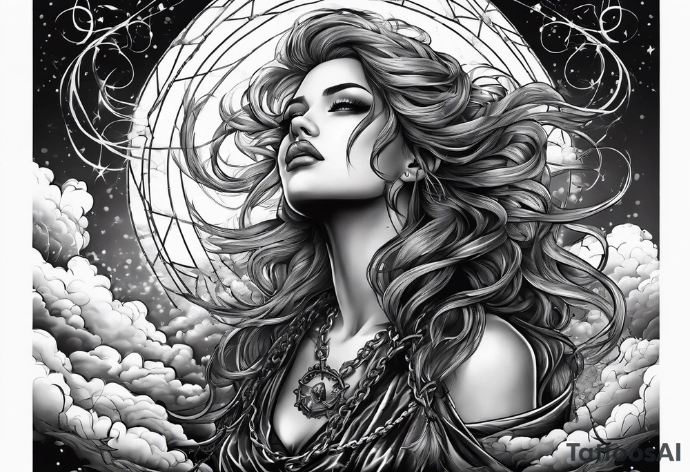 angle falling from sky with chains clouds lightening tattoo idea