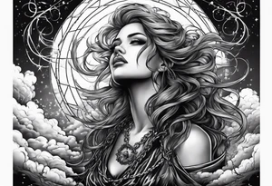 angle falling from sky with chains clouds lightening tattoo idea