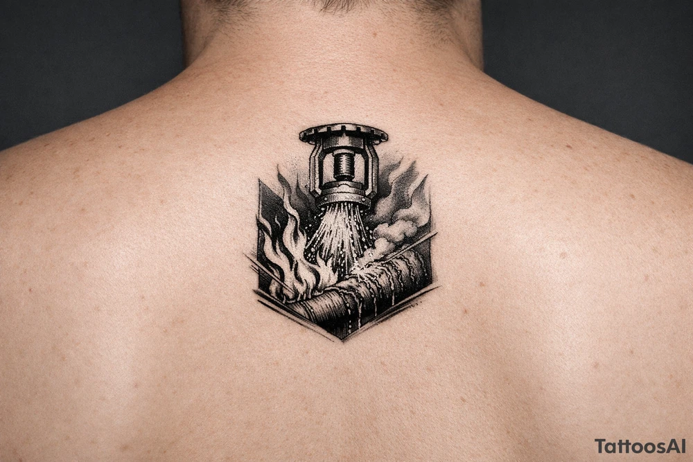 Fire Sprinkler putting out a fire on forearm tattoo idea