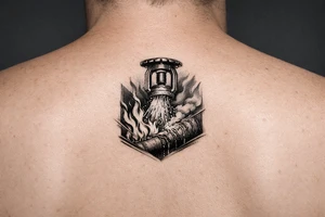 Fire Sprinkler putting out a fire on forearm tattoo idea