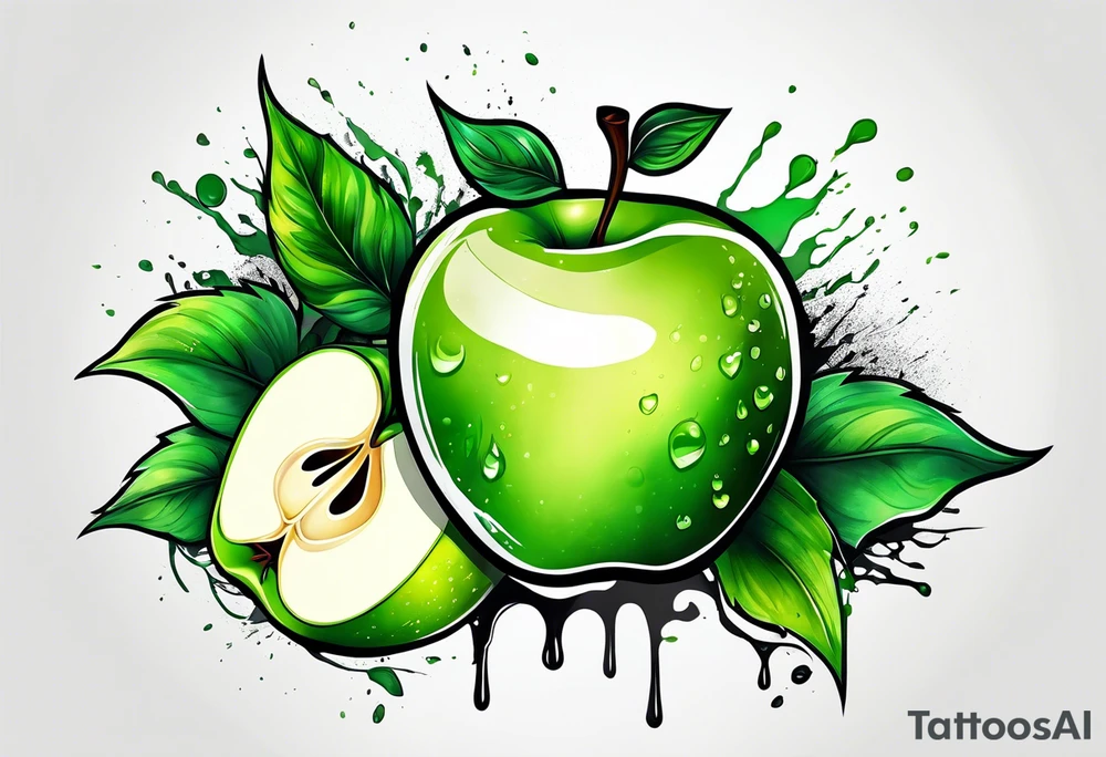 Dripping green apple tattoo idea