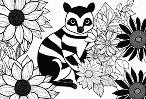A lemur, a sunflower, and a bumble bee tattoo idea