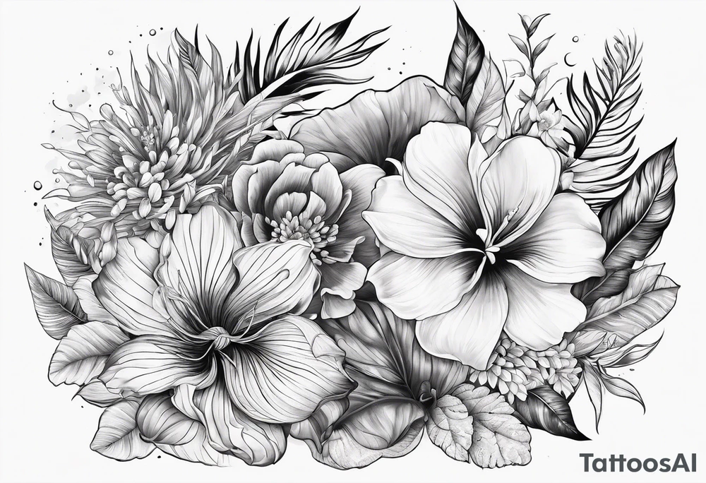 sea,, night, flower, palm, animal tattoo idea