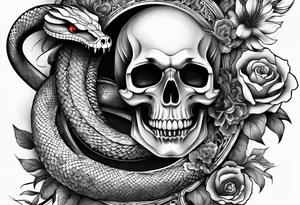 sleeve tattoo with a snake, gun, skull and Japanese designs, NO FLOWERS tattoo idea