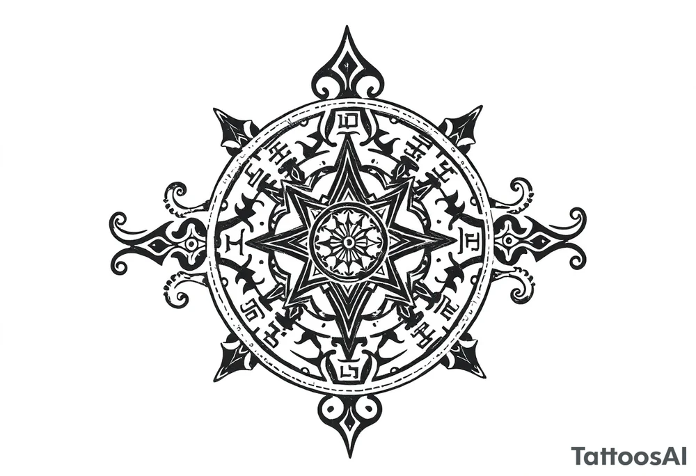 mytical shaman and witch ancient ornament with runes tattoo idea