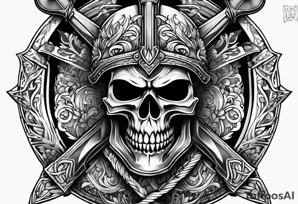 Valhalla sword shield axe armour tattoo idea