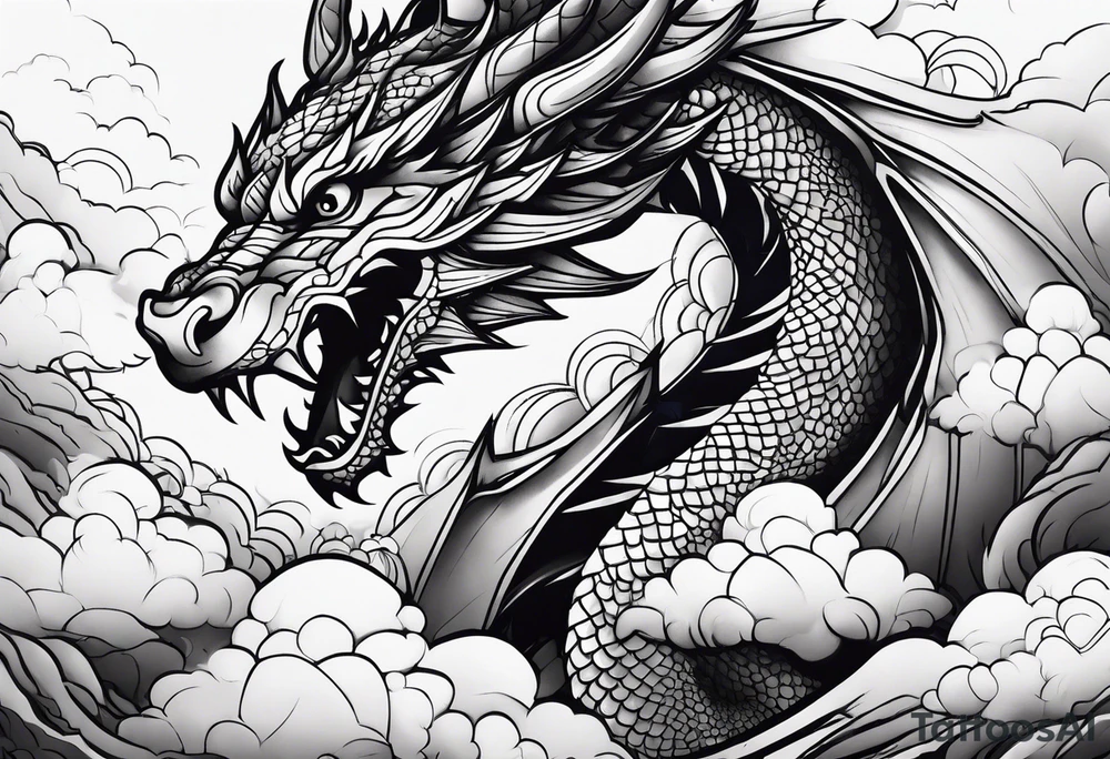 Dragon breaking through the clouds tattoo idea