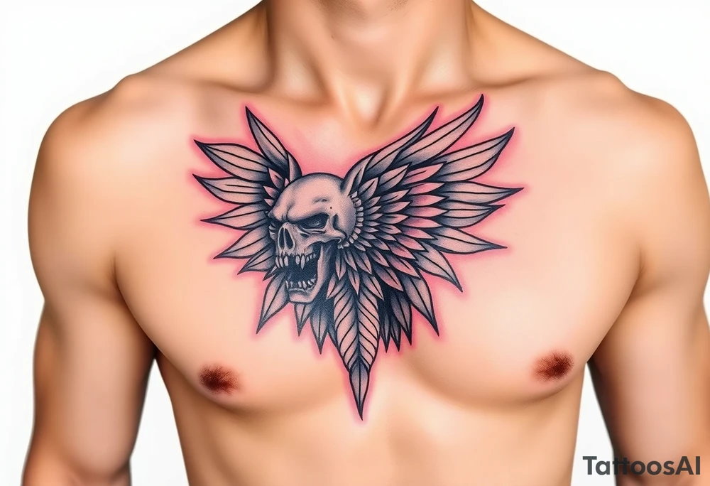 Indian chest color male left peck tattoo idea