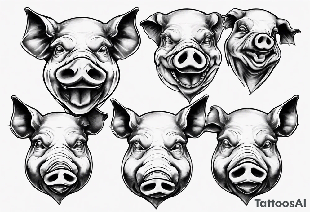see no, hear no, speak no evil, pigs tattoo idea