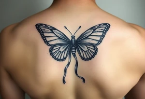 ethereal butterfly with flowing silk ribbons in moonlight tattoo idea