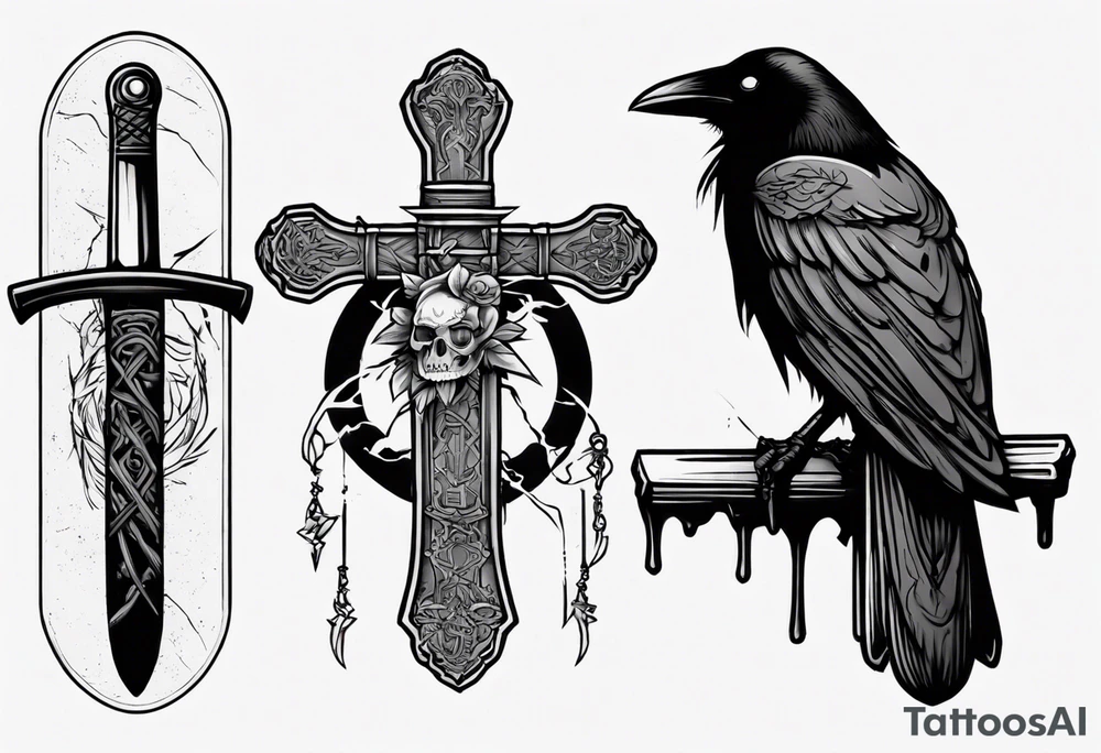 Raven on the grave with the katana tattoo idea