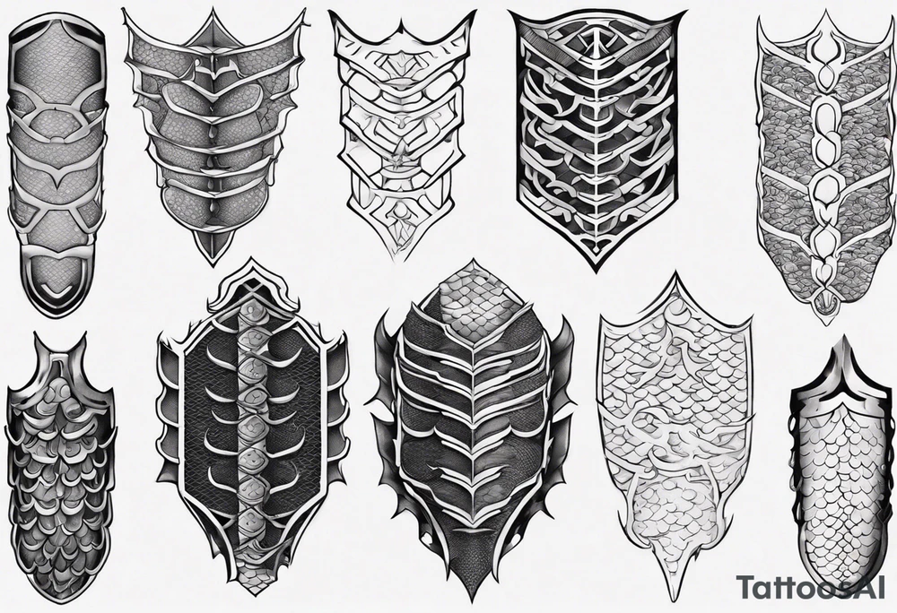 Dragonscale Leg armor symmetrical tattoo idea