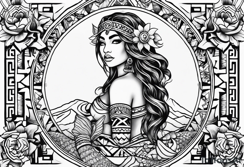 Zodiac Aztec mermaid tattoo idea