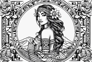 Zodiac Aztec mermaid tattoo idea