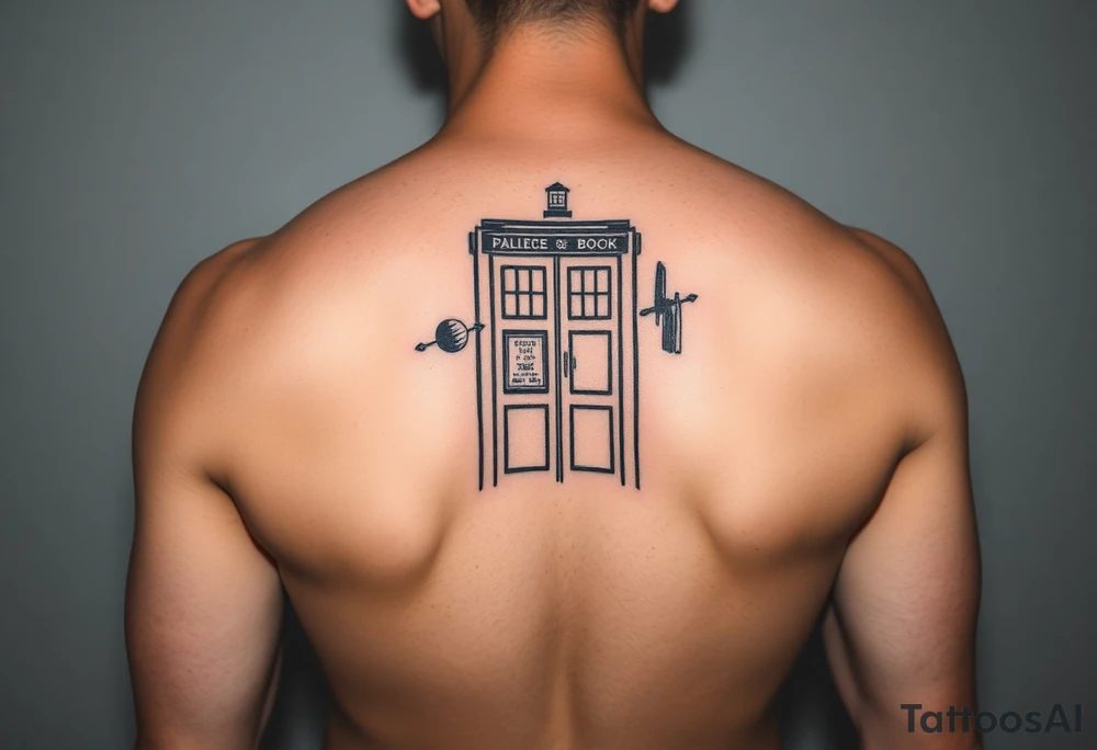 Realistic Tardis with space in background. tattoo idea