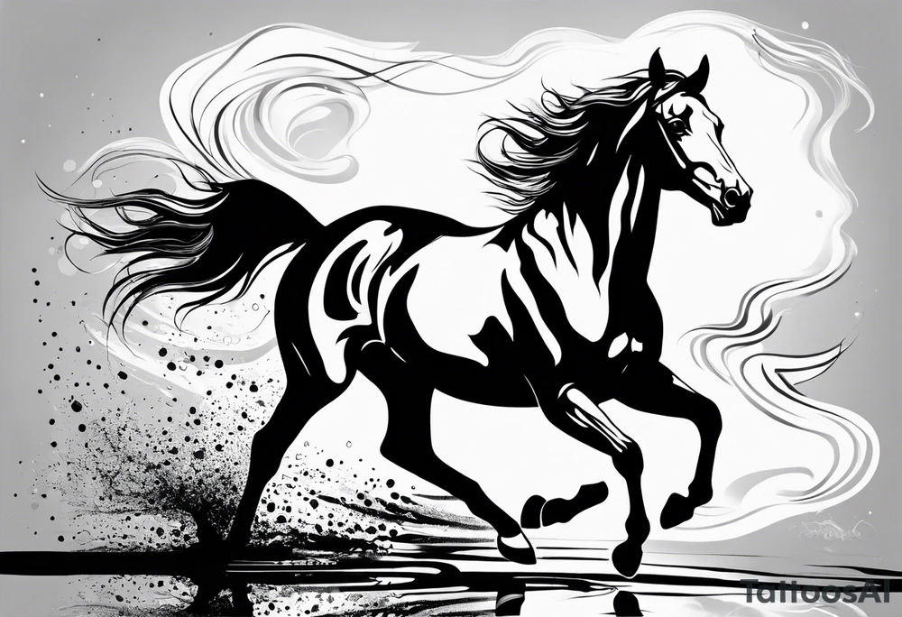 A horse galloping across wet ground tattoo idea