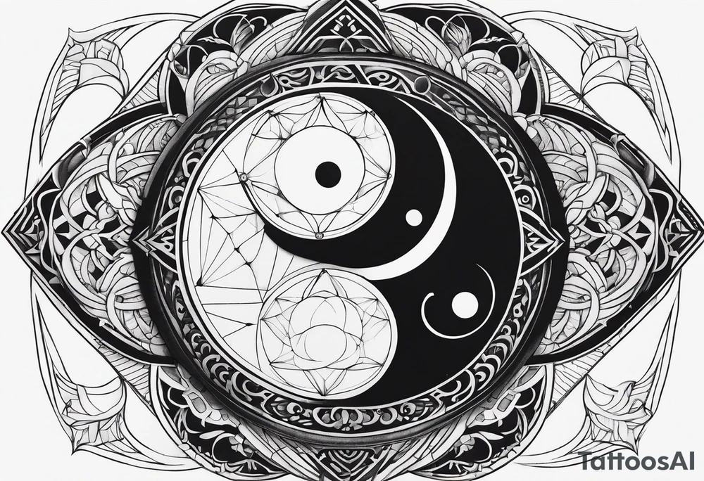 Yin yang symbol with sacred geometry patterns around the symbol tattoo idea