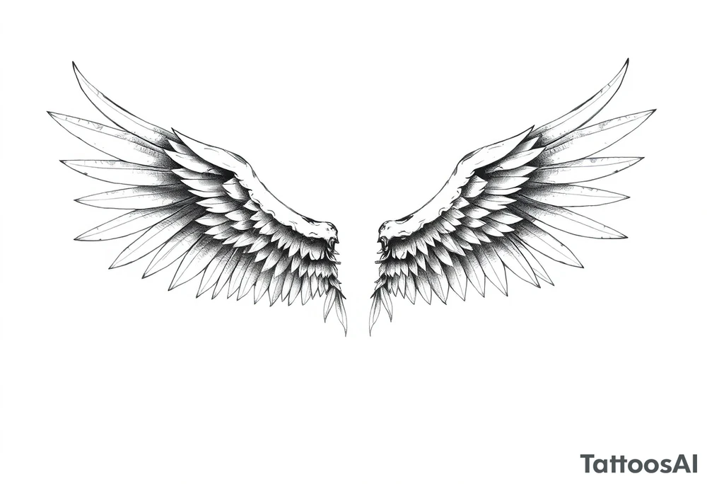 Realistic long angelwings on a back tattoo idea