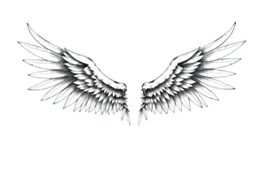 Realistic long angelwings on a back tattoo idea