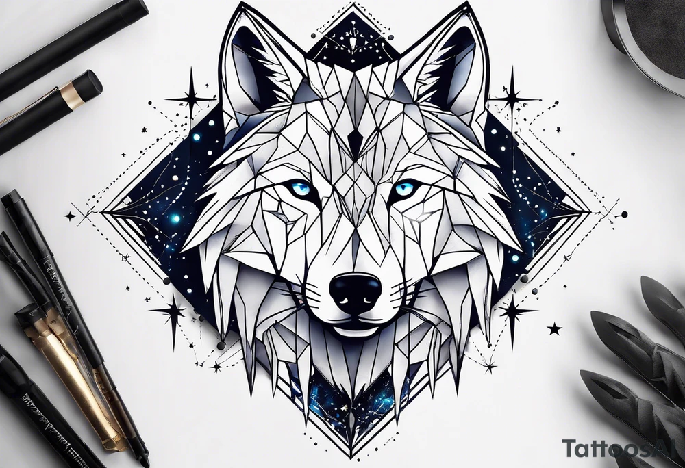 Constellation, two animal wolf, géométric tattoo idea