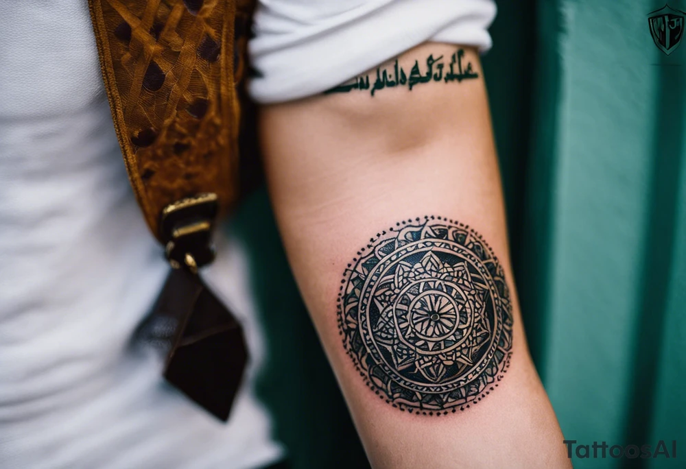 A forearm tattoo on the front of the forearm with the writing "فَأَيْنَ، يَا مَوْتُ، شَوْكَتُكَ؟ وَأَيْنَ، يَا مَوْتُ نَصْرُكَ؟ " tattoo idea