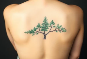 Evergreen tree down spine tattoo idea