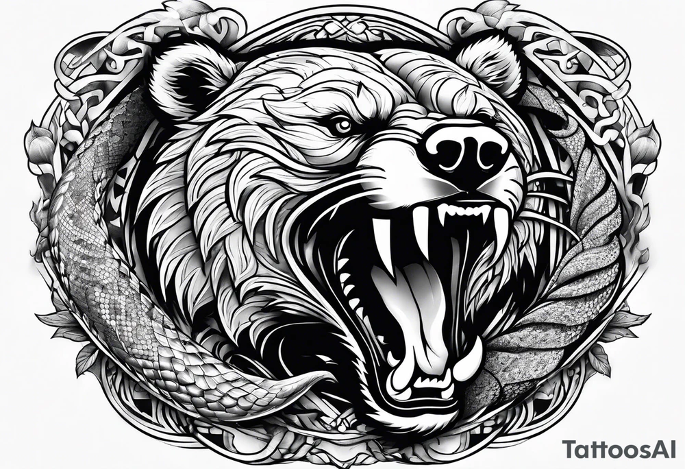Bear fighting snake tattoo idea