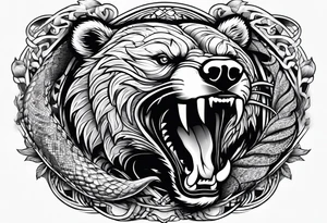Bear fighting snake tattoo idea