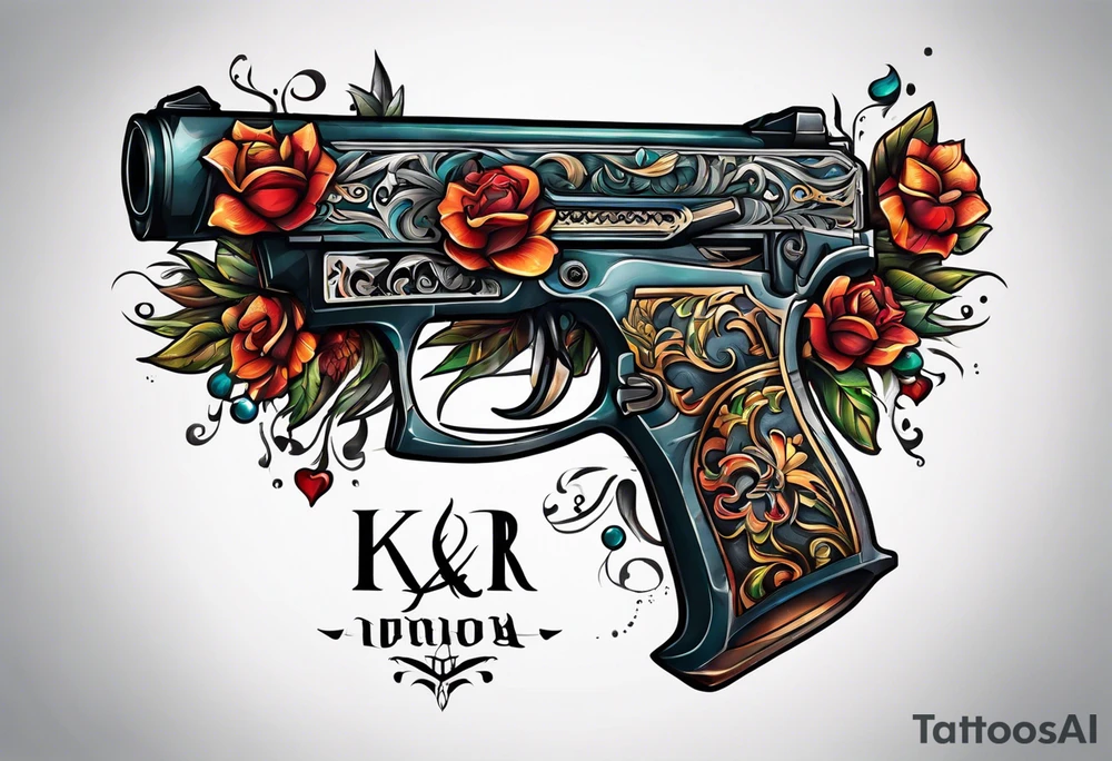 The letters AR with pistols on each side tattoo idea