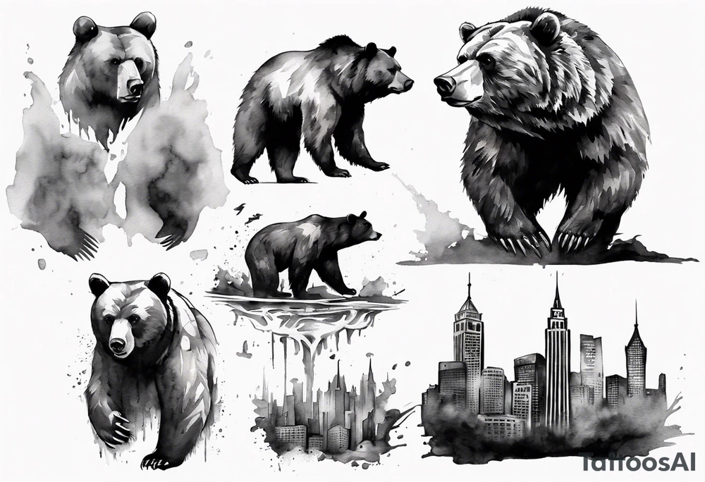 Serious bear coming up behind a city tattoo idea