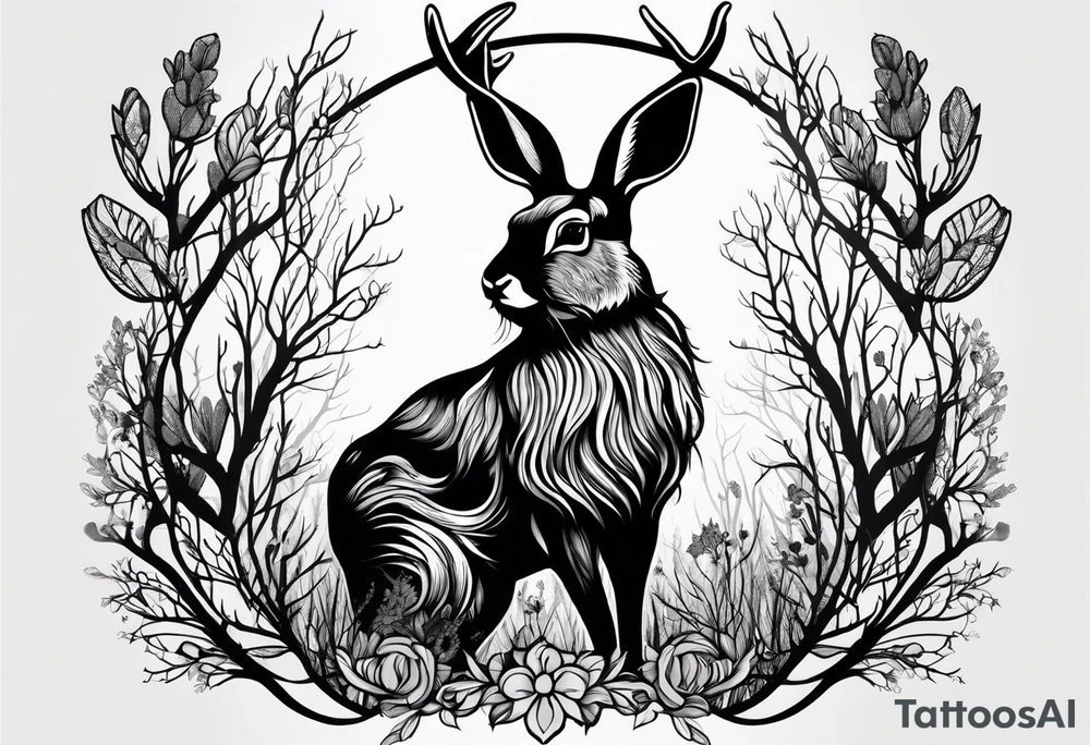 jackalope  silhouette portrait tattoo idea