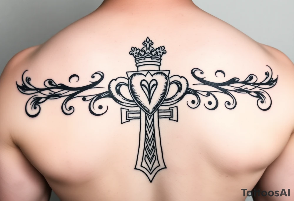 claddagh overlaid on a celtic cross tattoo idea