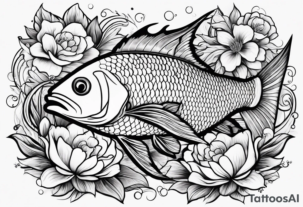 Fish with flowers around it tattoo idea