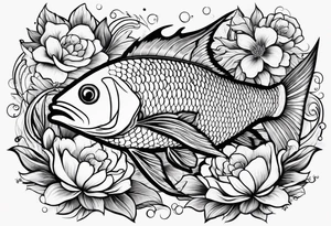 Fish with flowers around it tattoo idea