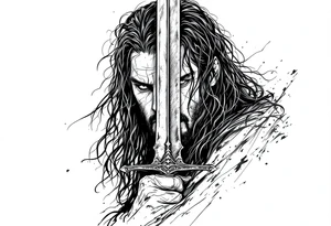 aragorn holding a sword against his face tattoo idea