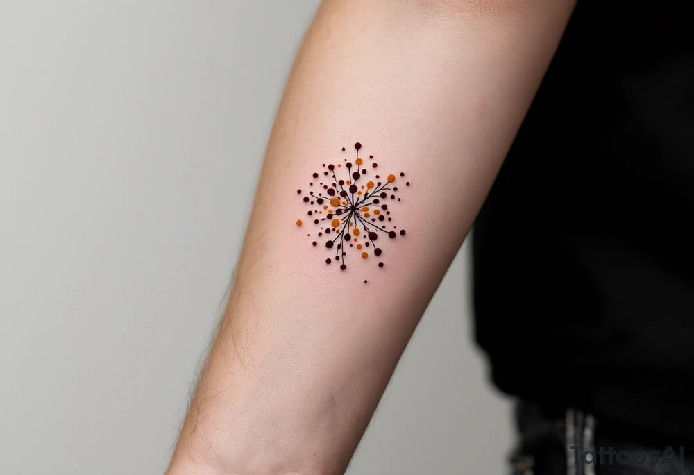 Cluster of tiny burgundy and ochre dots on the inner forearm – Organic, pollen-like design inspired by wildflowers. tattoo idea
