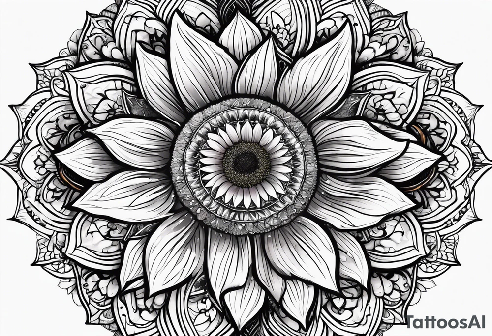 I want a liniar sunflower worh light mandala designs for a sleeve tattoo idea