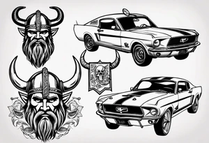 Viking head with a old mustang car tattoo idea