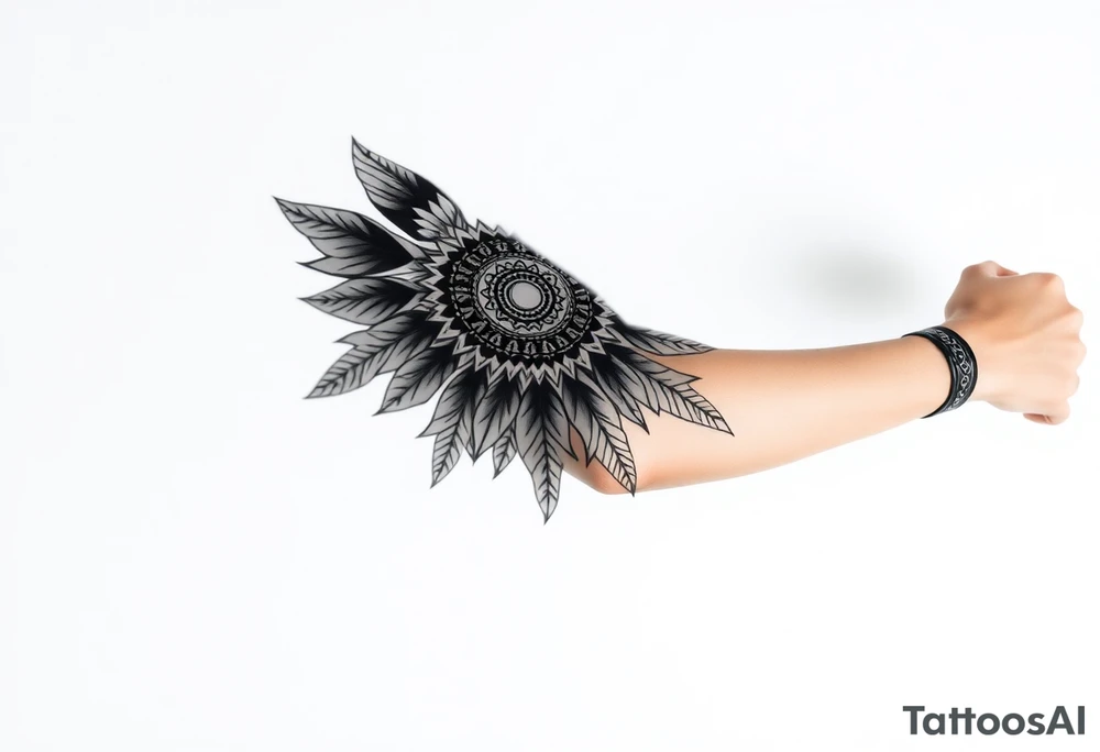 spiritual feather indian mandala shaman tattoo idea