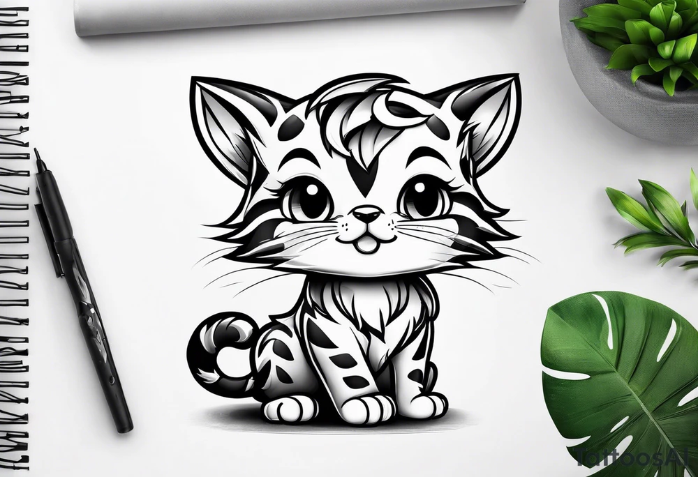 super cute cartoon wildcat cub tattoo idea