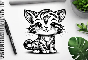 super cute cartoon wildcat cub tattoo idea