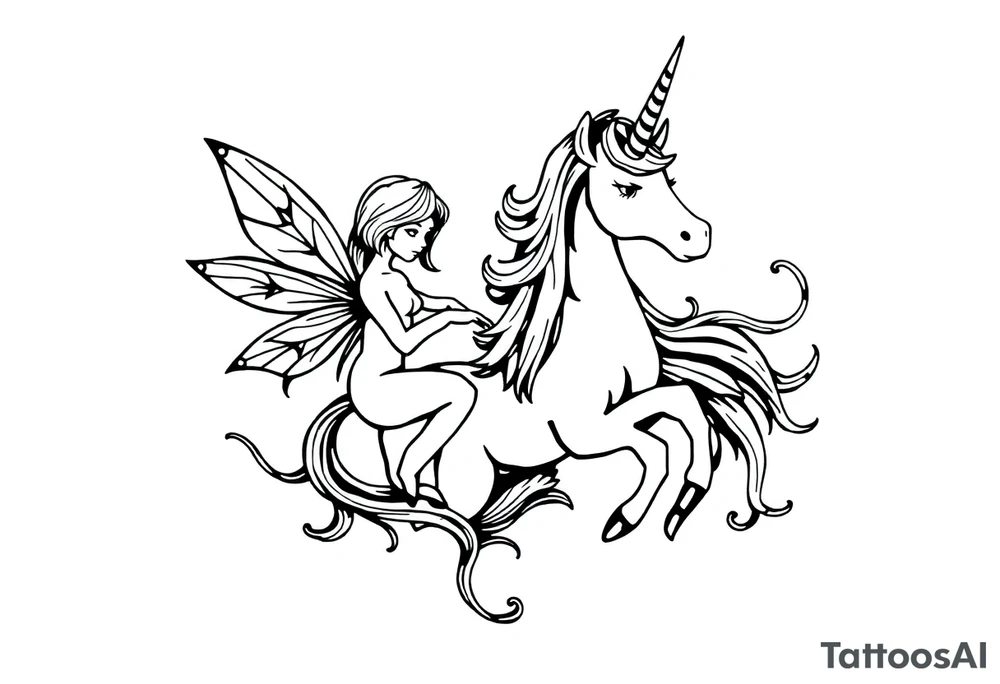 weird fairy and unicorn tattoo idea