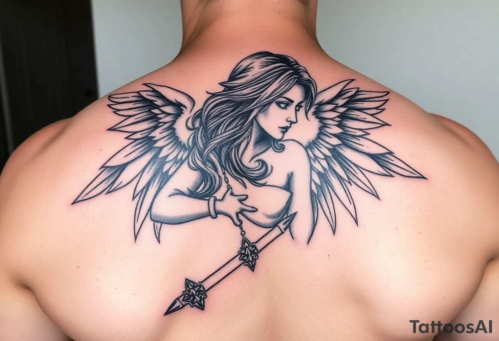Female Angel warrior with dark shading tattoo idea